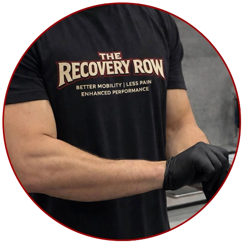 the recovery row sports masseur wearing branded t-shirt in nottingham